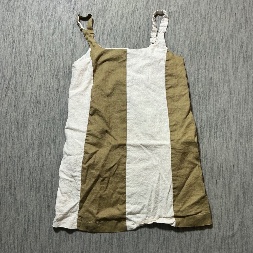 Miou Muse Olive Green Cream Striped Mini Dress Square Neck Adjustable Straps M
